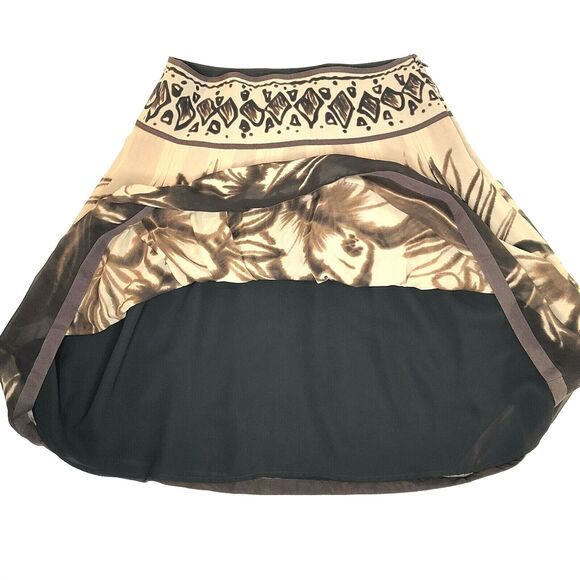 Y2K THE LIMITED Silk Chiffon Skirt Brown Floral Lined Flared Flowy Pleated Sz 0 - Picture 2 of 9